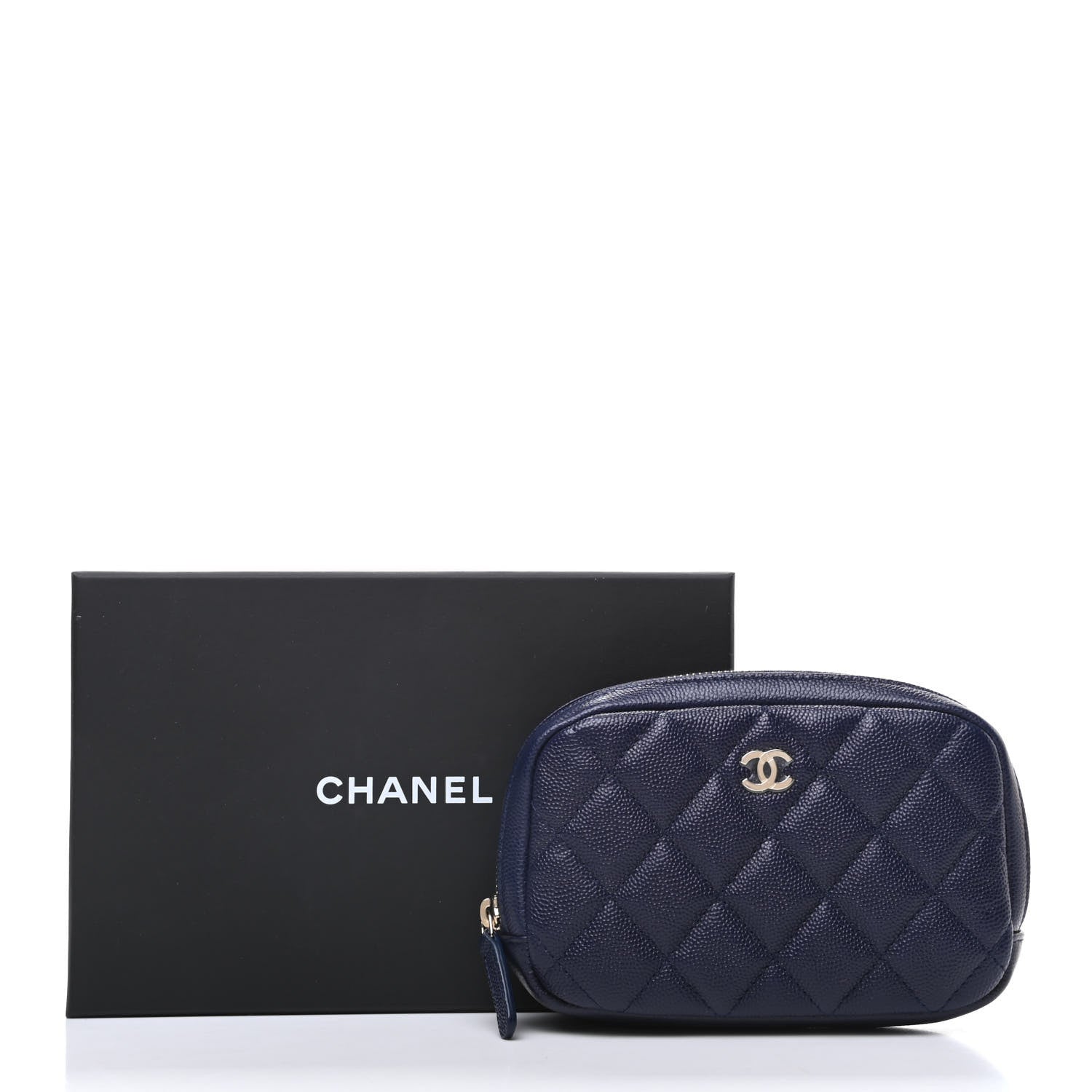 Chanel Caviar Quilted Small Curvy Pouch Cosmetic Case Navy 10 of 10
