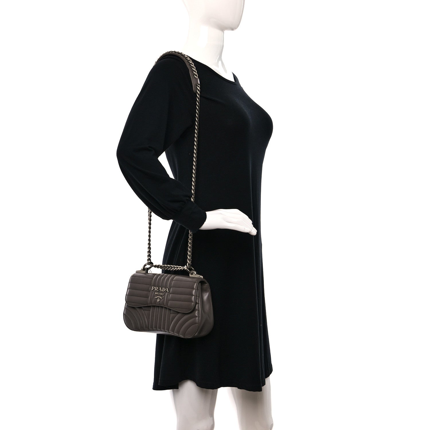 Prada Soft Calfskin Impunture Diagramme Small Sidonie Chain Crossbody Bag Bambu 2 of 9