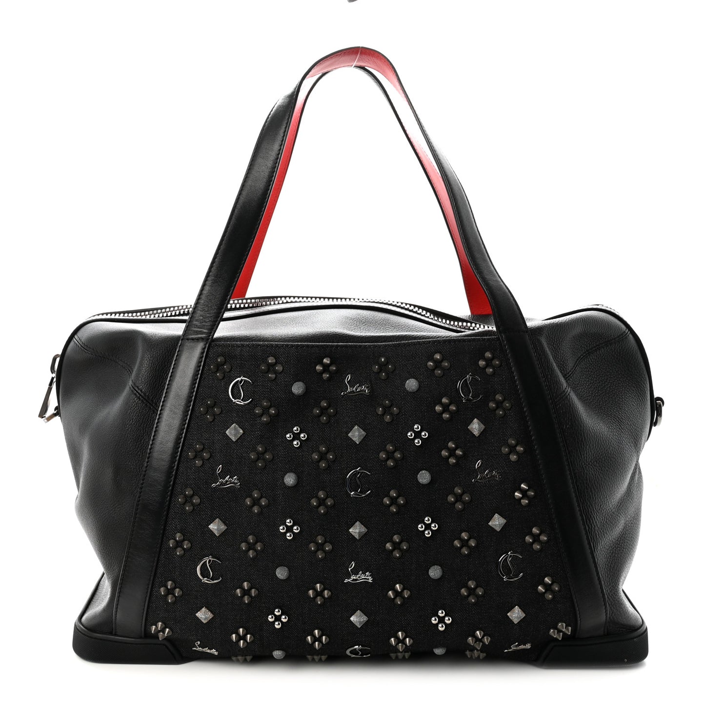 Studded Denim Calfskin Duffle Black