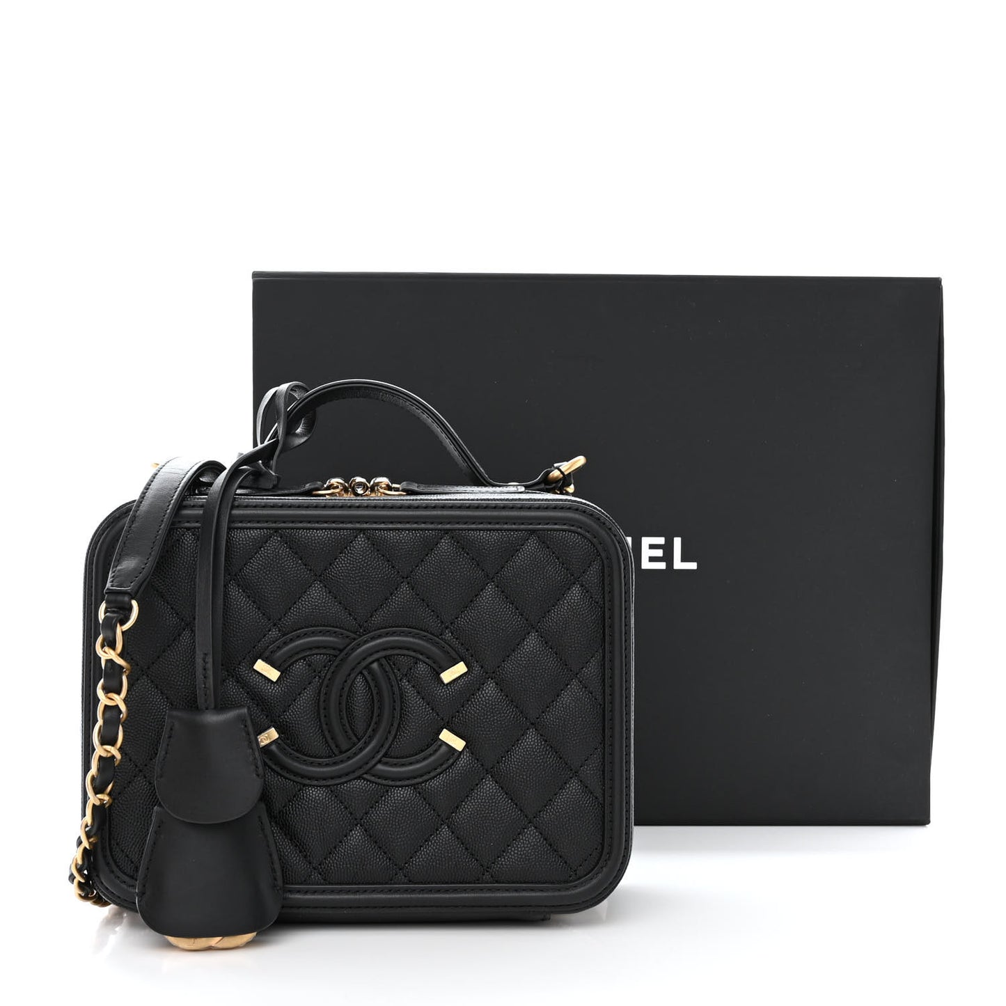 Caviar Quilted Medium CC Filigree Vanity Case Black
