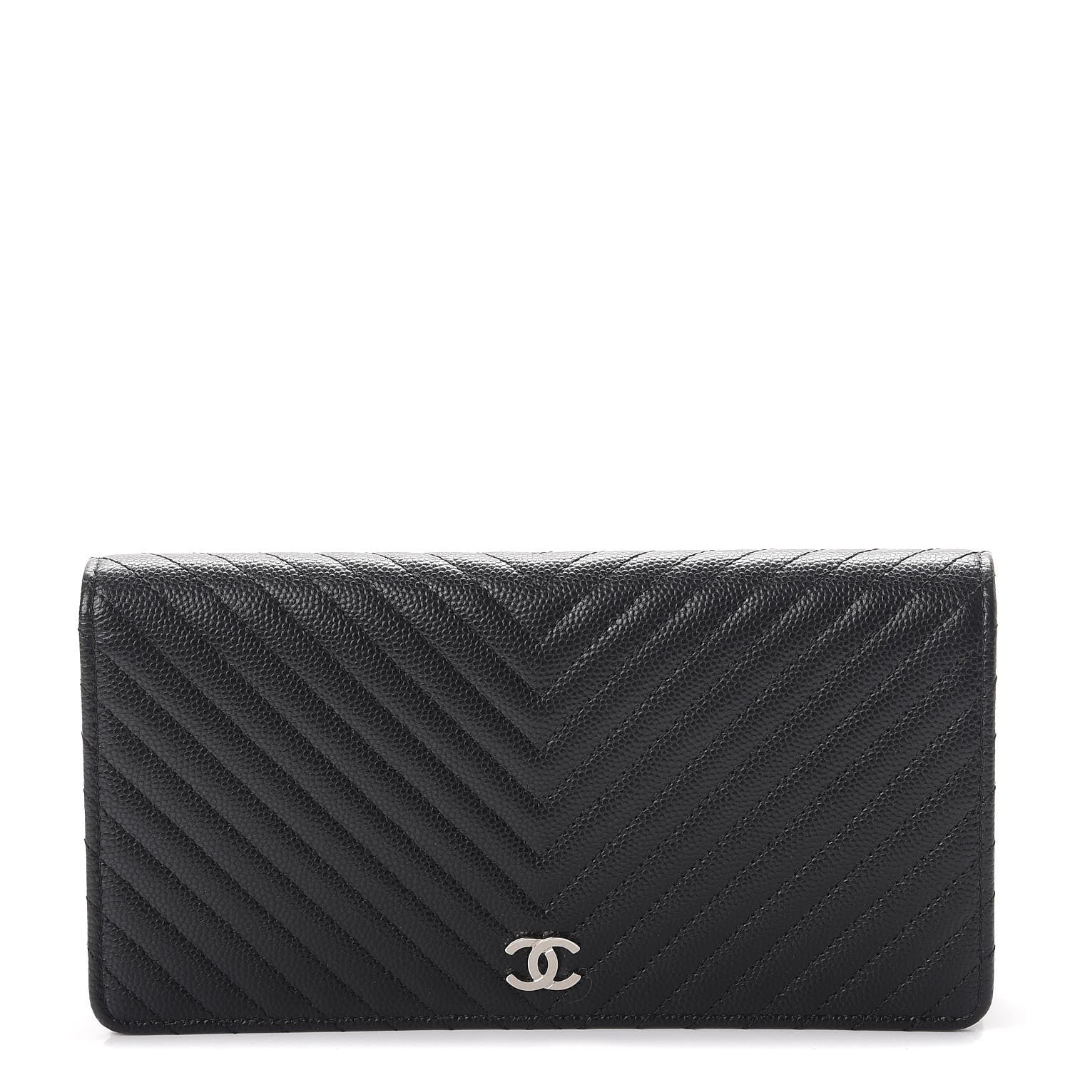 Chanel Caviar Chevron Quilted Yen Wallet Black 1 of 9
