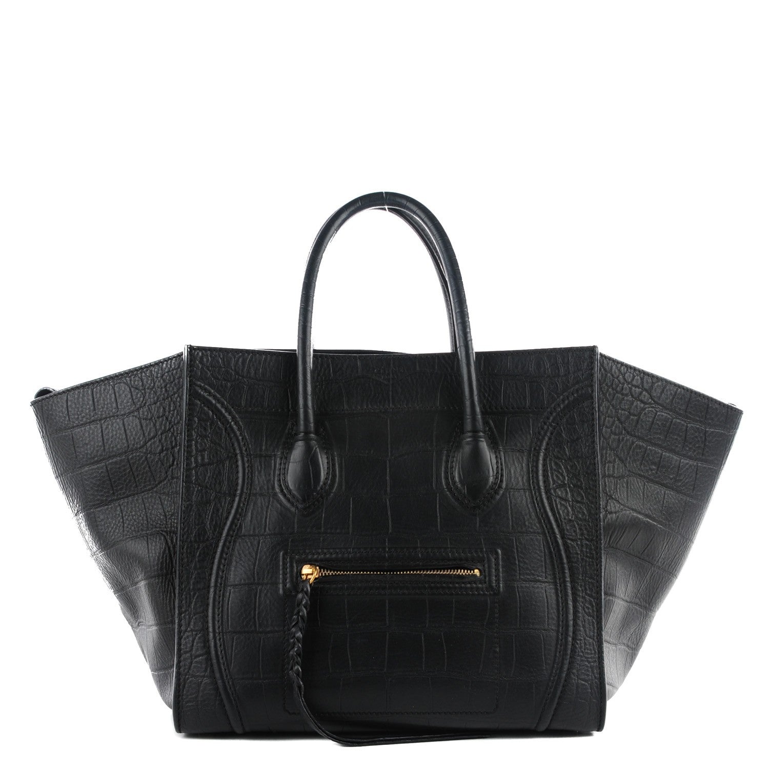 Celine Crocodile Embossed Calfskin Medium Phantom Luggage Black 1 of 8