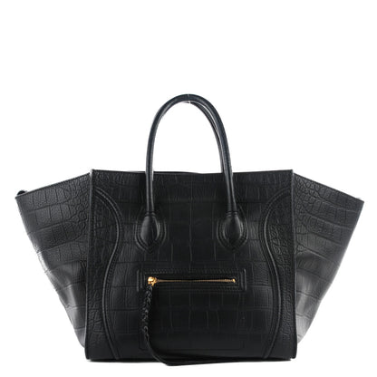 Celine Crocodile Embossed Calfskin Medium Phantom Luggage Black 1 of 8