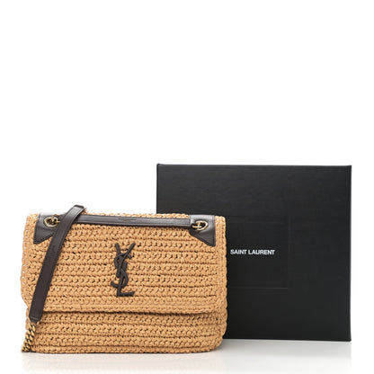 Saint Laurent Raffia Calfskin Monogram Medium Niki Chain Satchel Tan 11 of 11