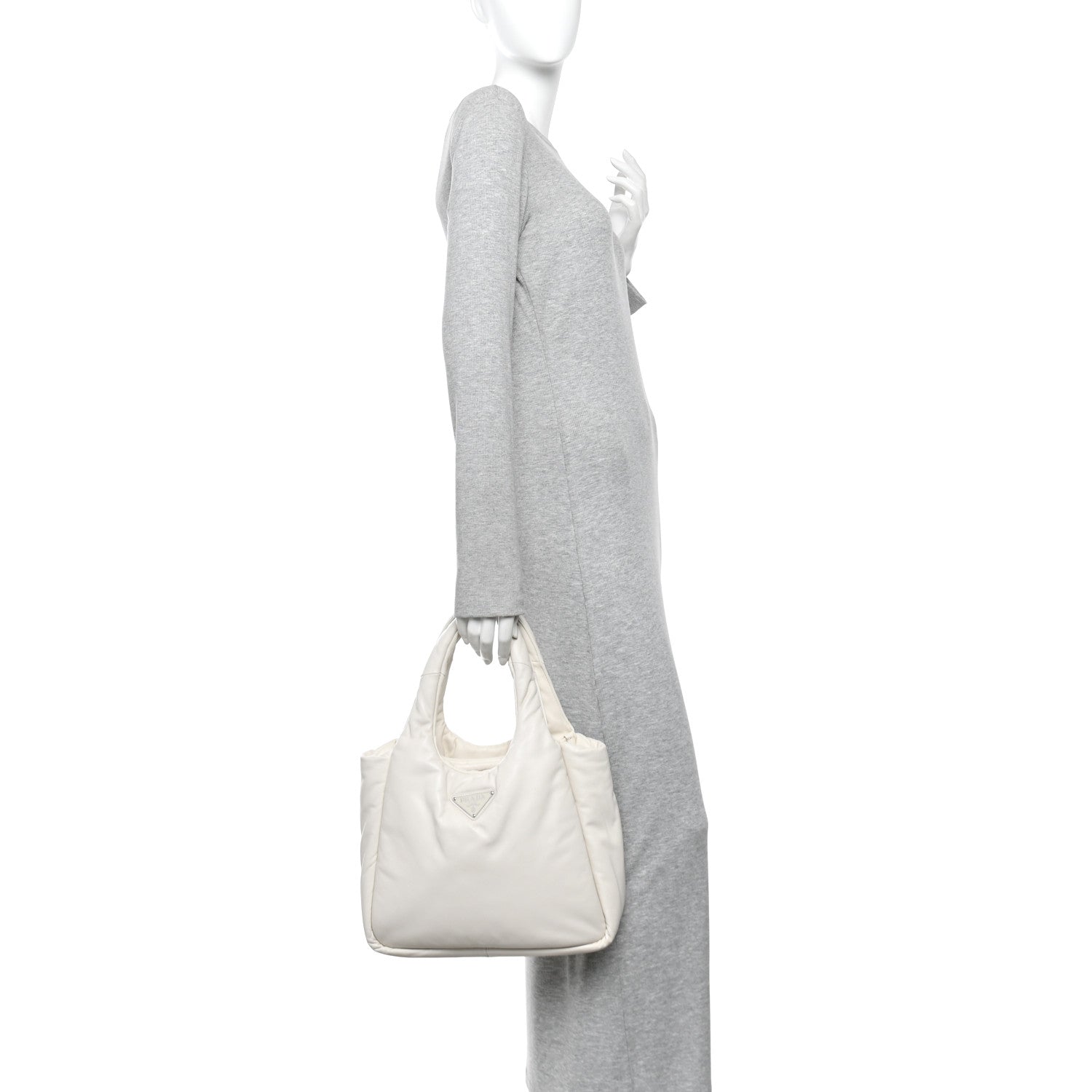 Prada Nappa Soft Padded Medium Double Handled Shoulder Bag White 2 of 9