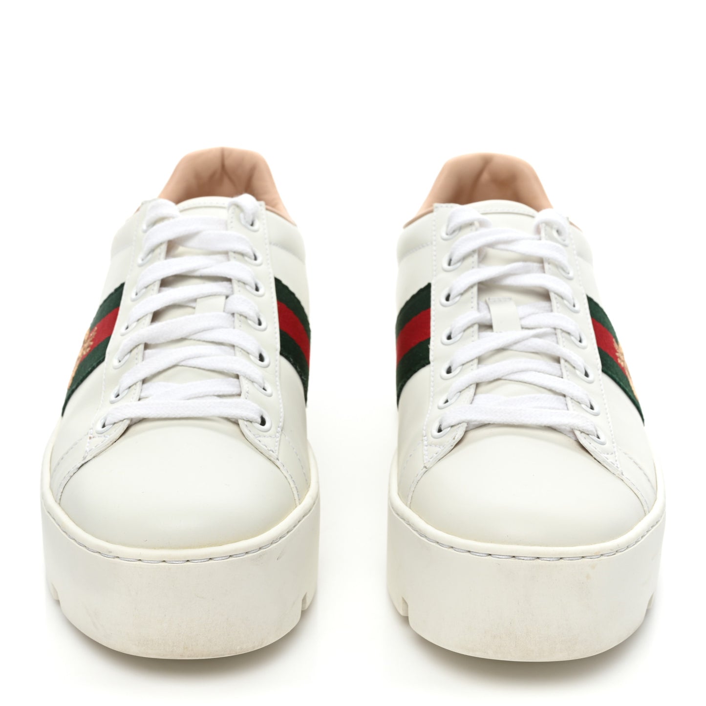 Calfskin Web Bee Embroidered Womens Ace Platform Sneakers 39 White