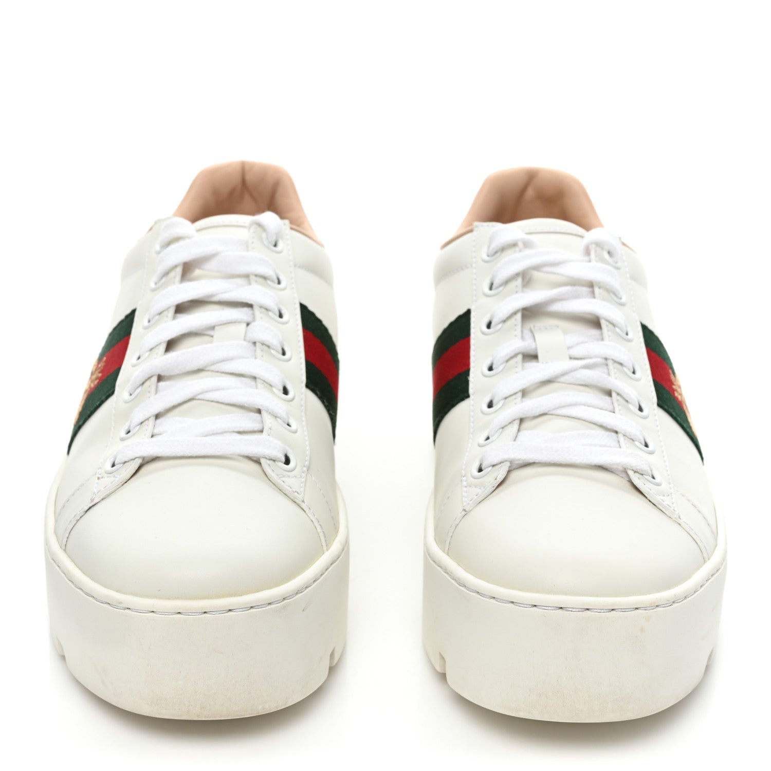 Gucci Calfskin Web Bee Embroidered Womens Ace Platform Sneakers 39 White 2 of 9