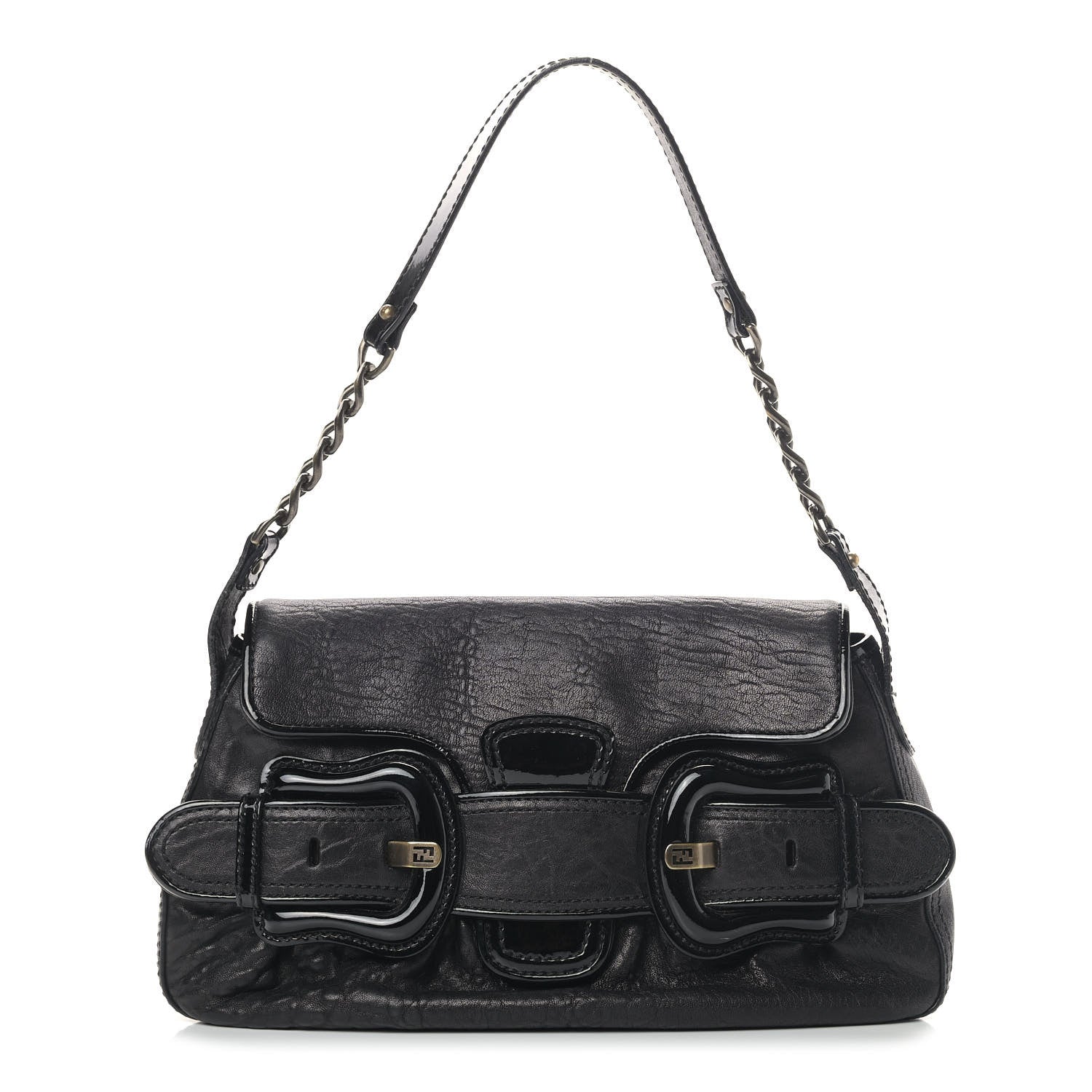 Fendi Nappa Patent B Bis Flap Bag Black 1 of 11