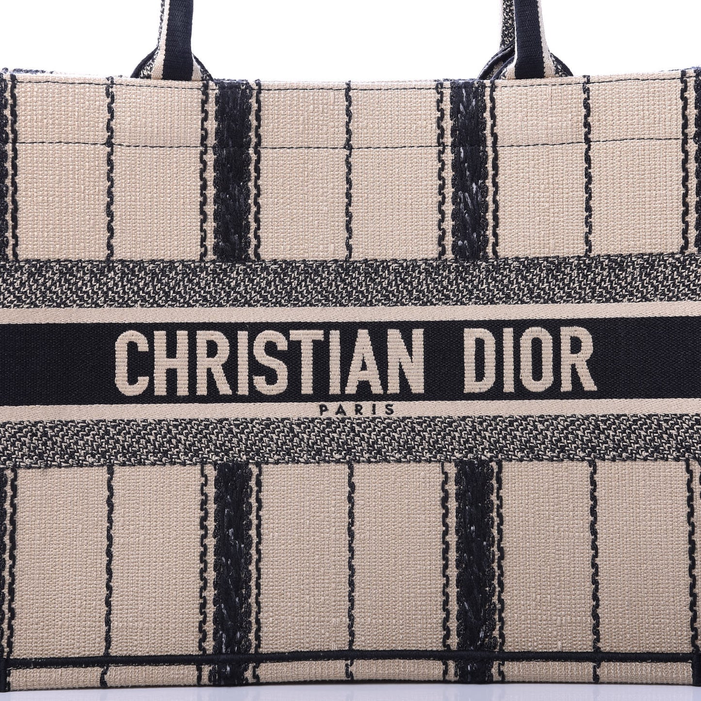 Canvas Embroidered Medium Bayadere Book Tote Black Beige