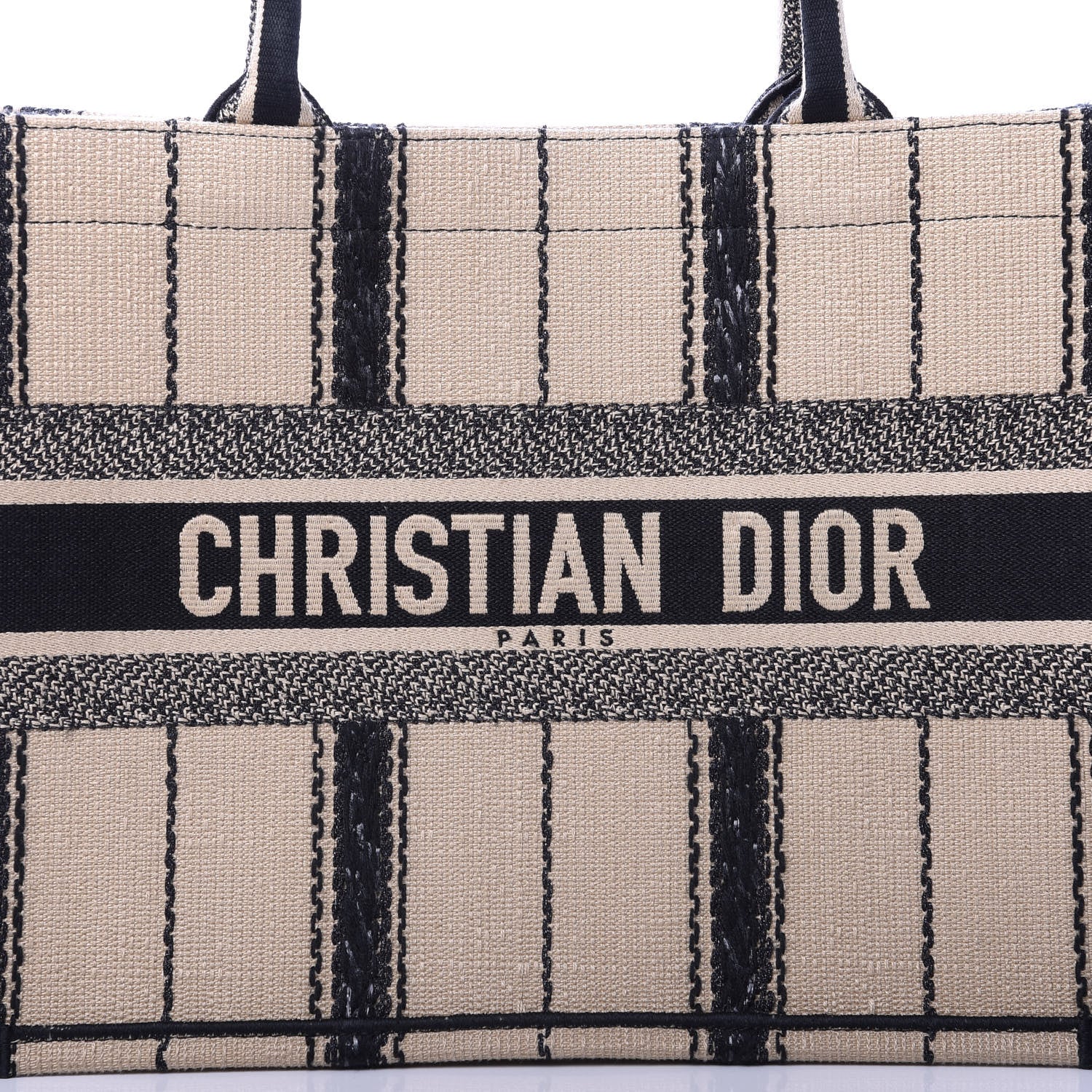 Christian Dior Canvas Embroidered Medium Bayadere Book Tote Black Beige 11 of 11
