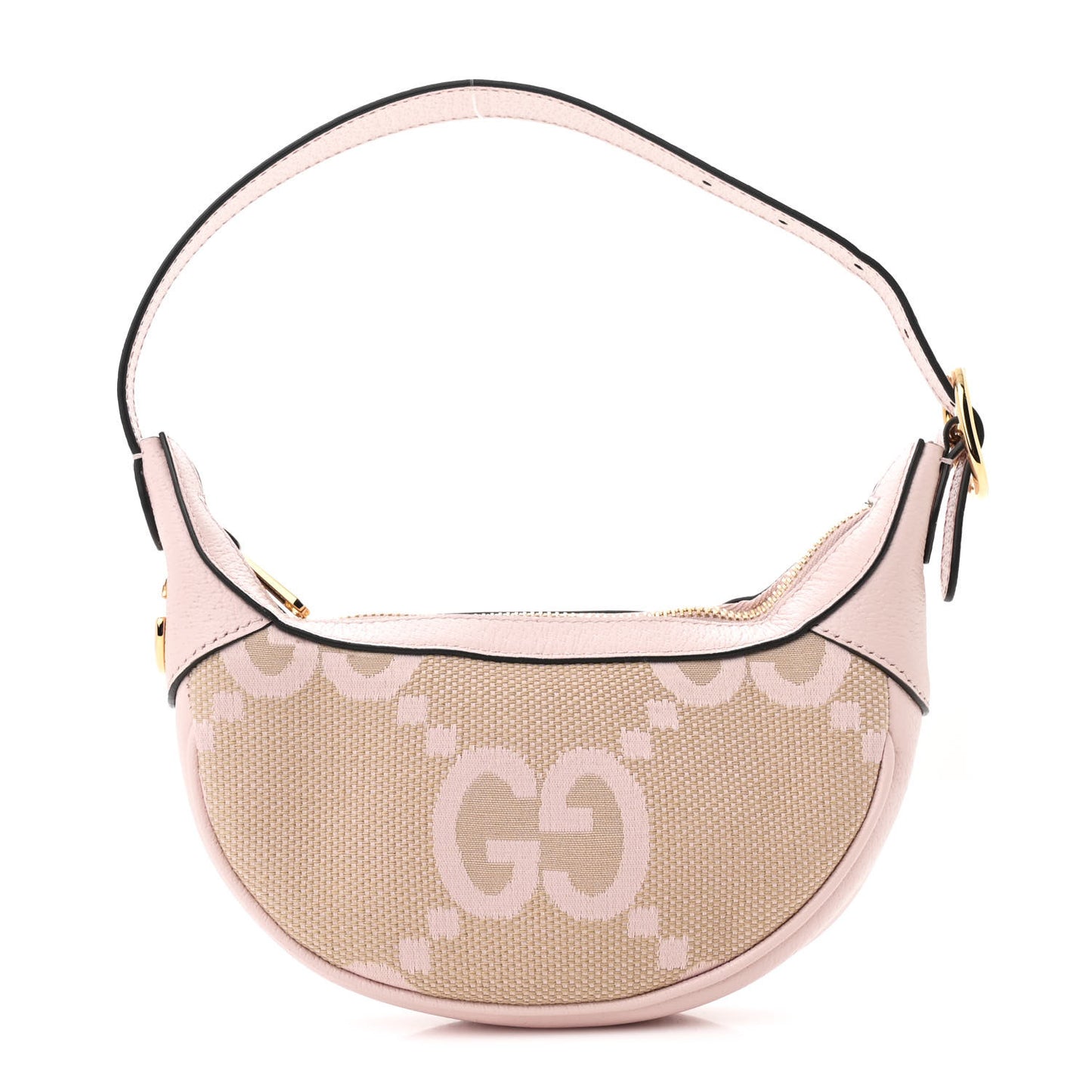Monogram Jumbo GG Textured Dollar Calfskin Mini Ophidia Half Moon Hobo Beige Perfect Pink