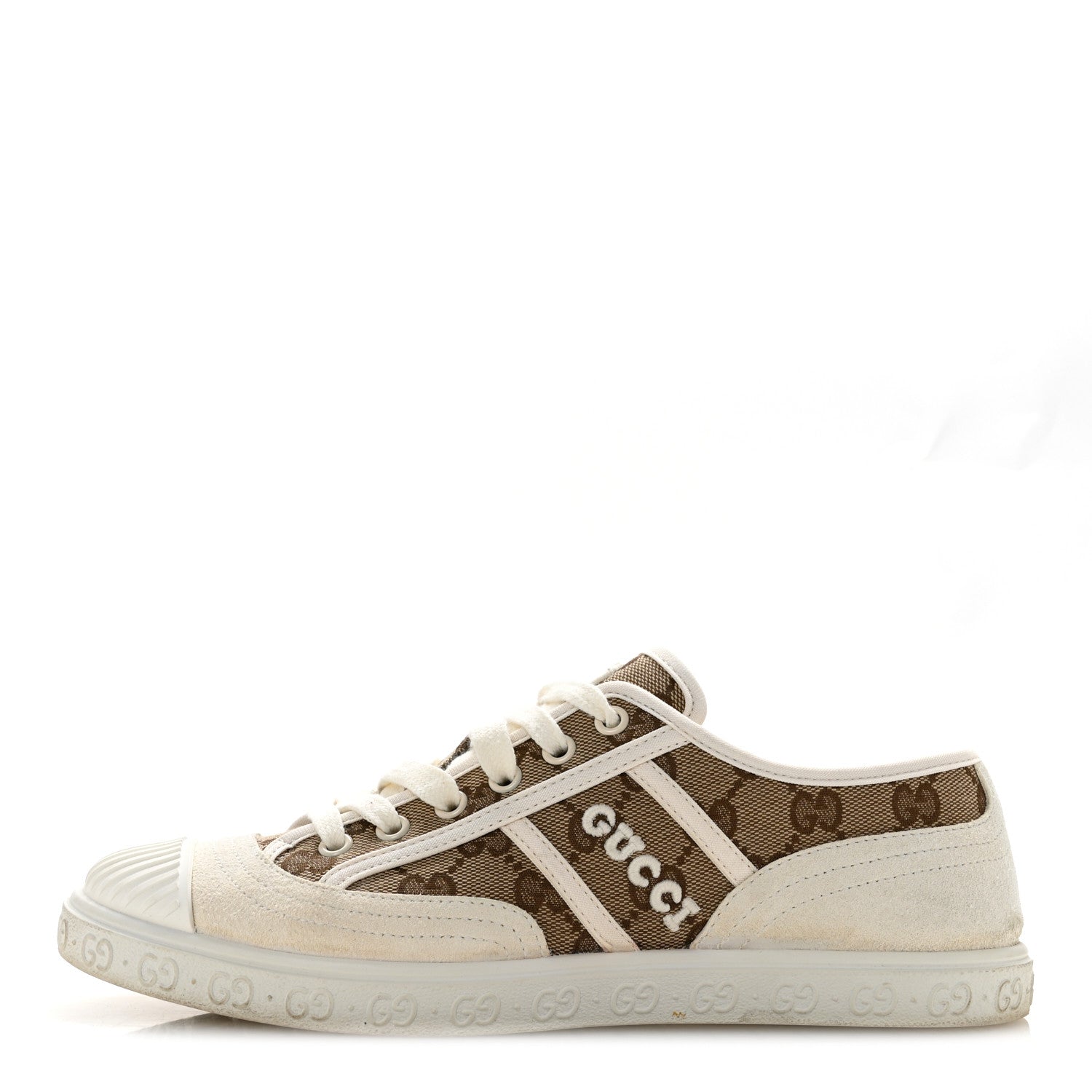 Gucci GG Monogram Suede Womens Low Top Sneakers 37 Beige Ebony Mystic White 1 of 10