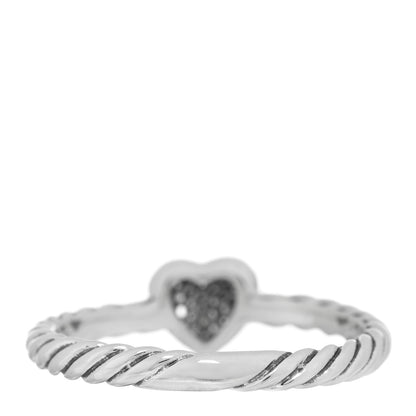David Yurman Sterling Silver Diamond Cable Classics Heart Ring 52 6 3 of 4