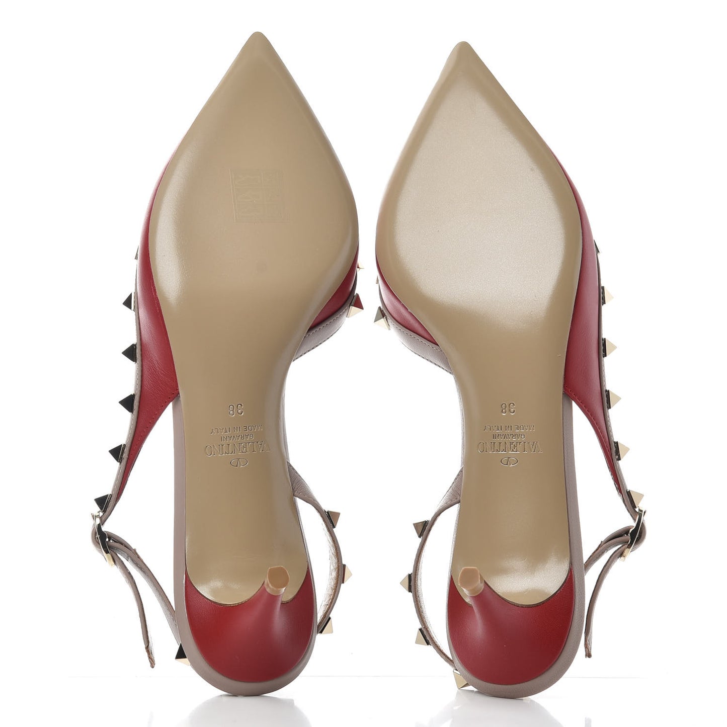 Calfskin Nappa Rockstud Half D'Orsay Slingback 50mm Pumps 38 Rosso Valentino Poudre