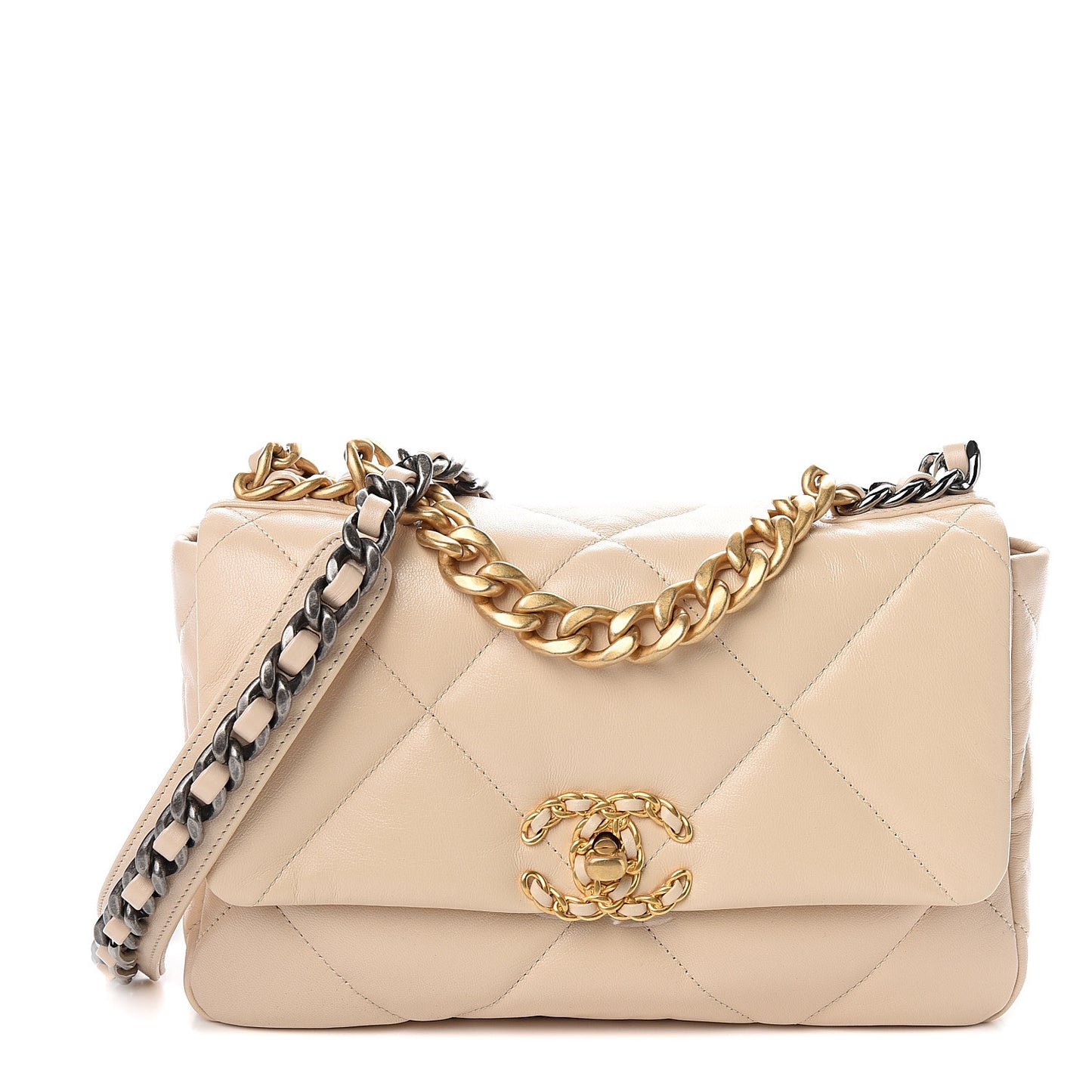 Goatskin Quilted Medium 19 Flap Beige