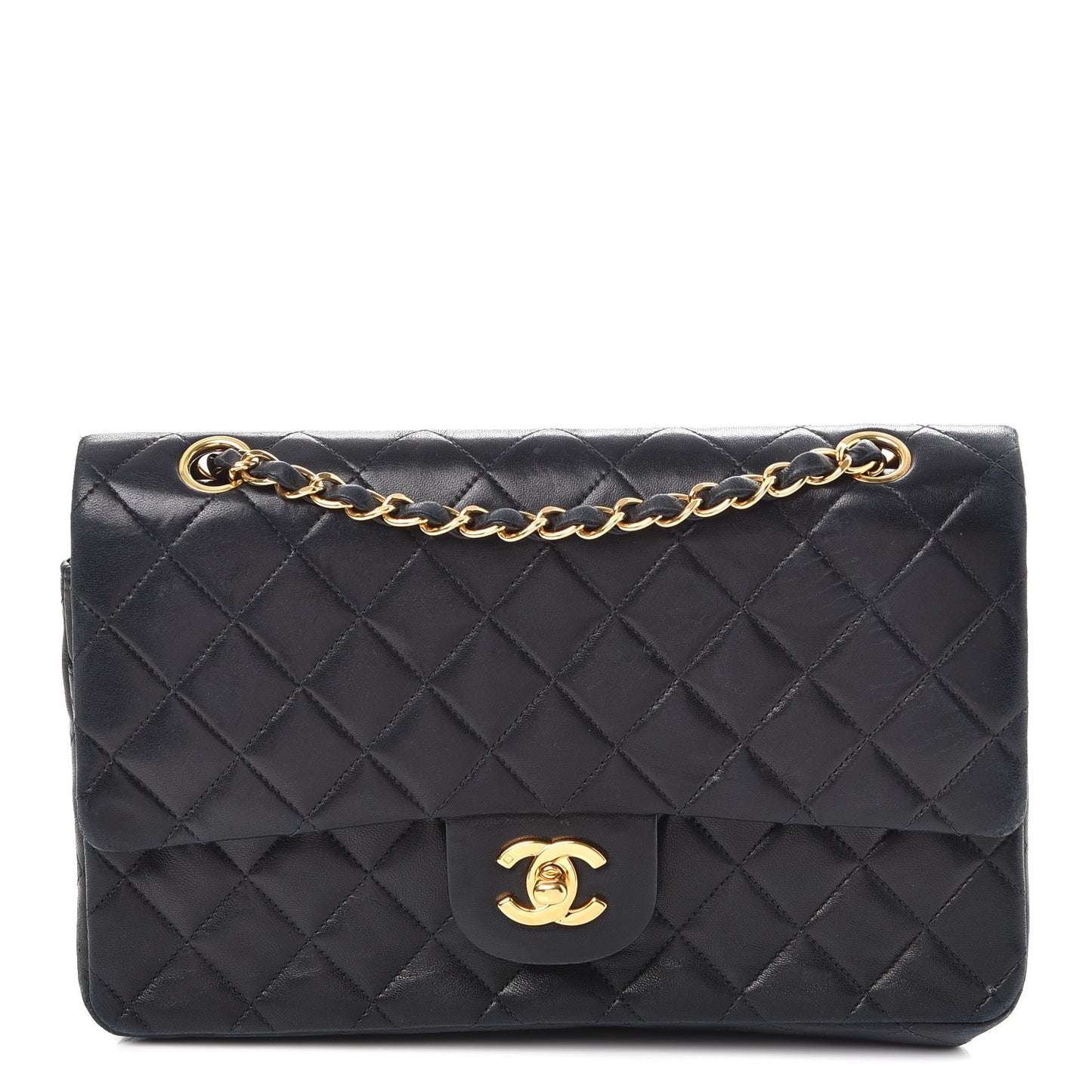 Lambskin Quilted Medium Double Flap Black