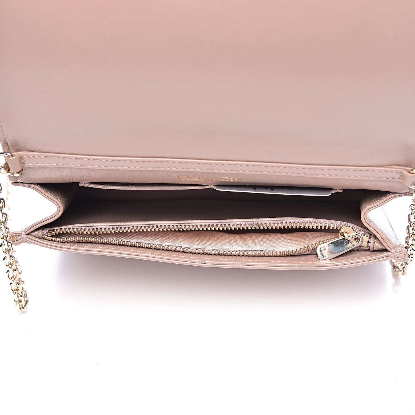 Lambskin Cannage Lady Dior Chain Wallet Dark Beige