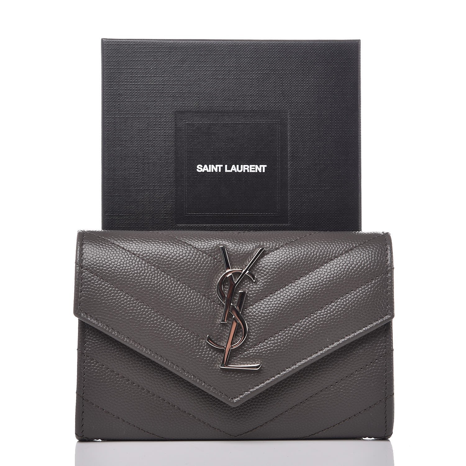 Saint Laurent Grain De Poudre Matelasse Chevron Small Monogram Envelope Wallet Earth 8 of 8