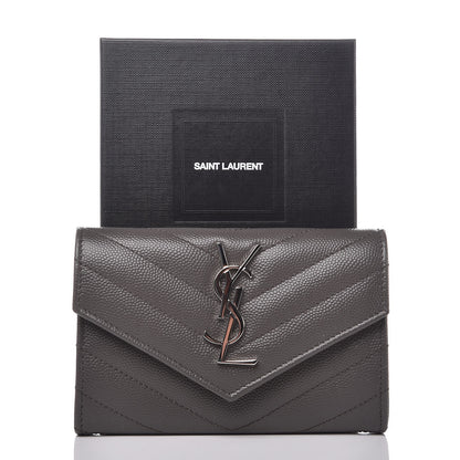Saint Laurent Grain De Poudre Matelasse Chevron Small Monogram Envelope Wallet Earth 8 of 8