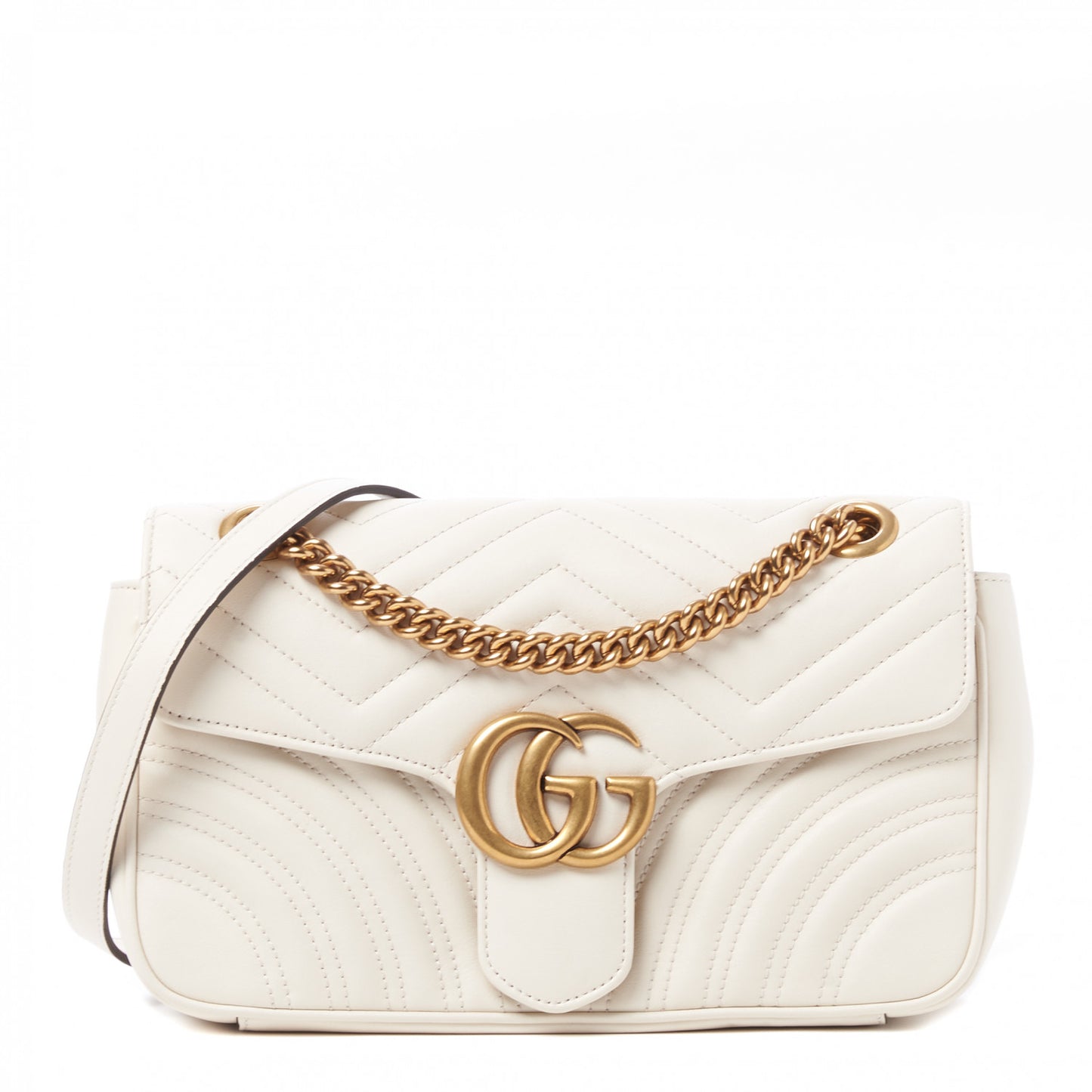 Calfskin Matelasse Small GG Marmont Shoulder Bag White