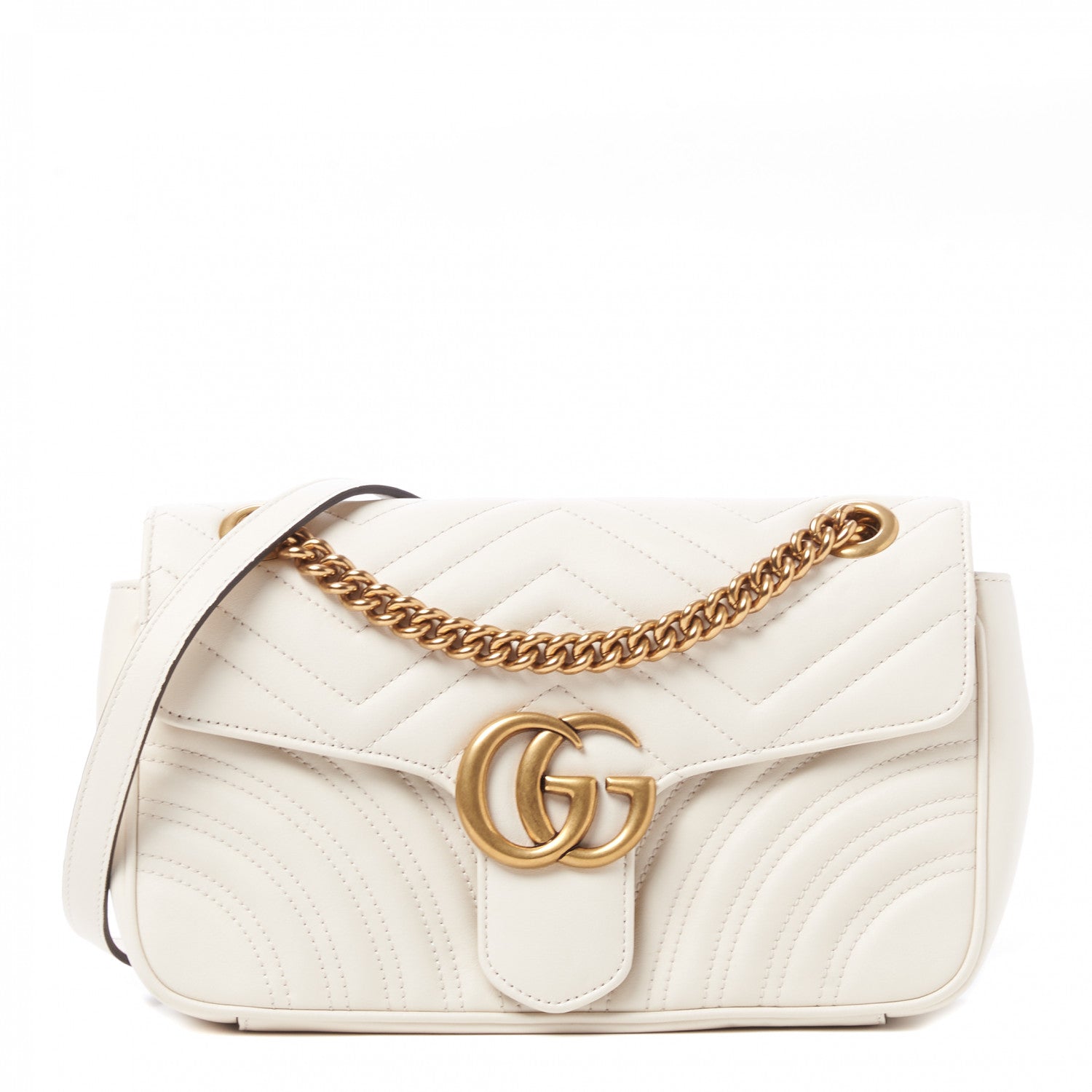 Gucci Calfskin Matelasse Small GG Marmont Shoulder Bag White 1 of 11