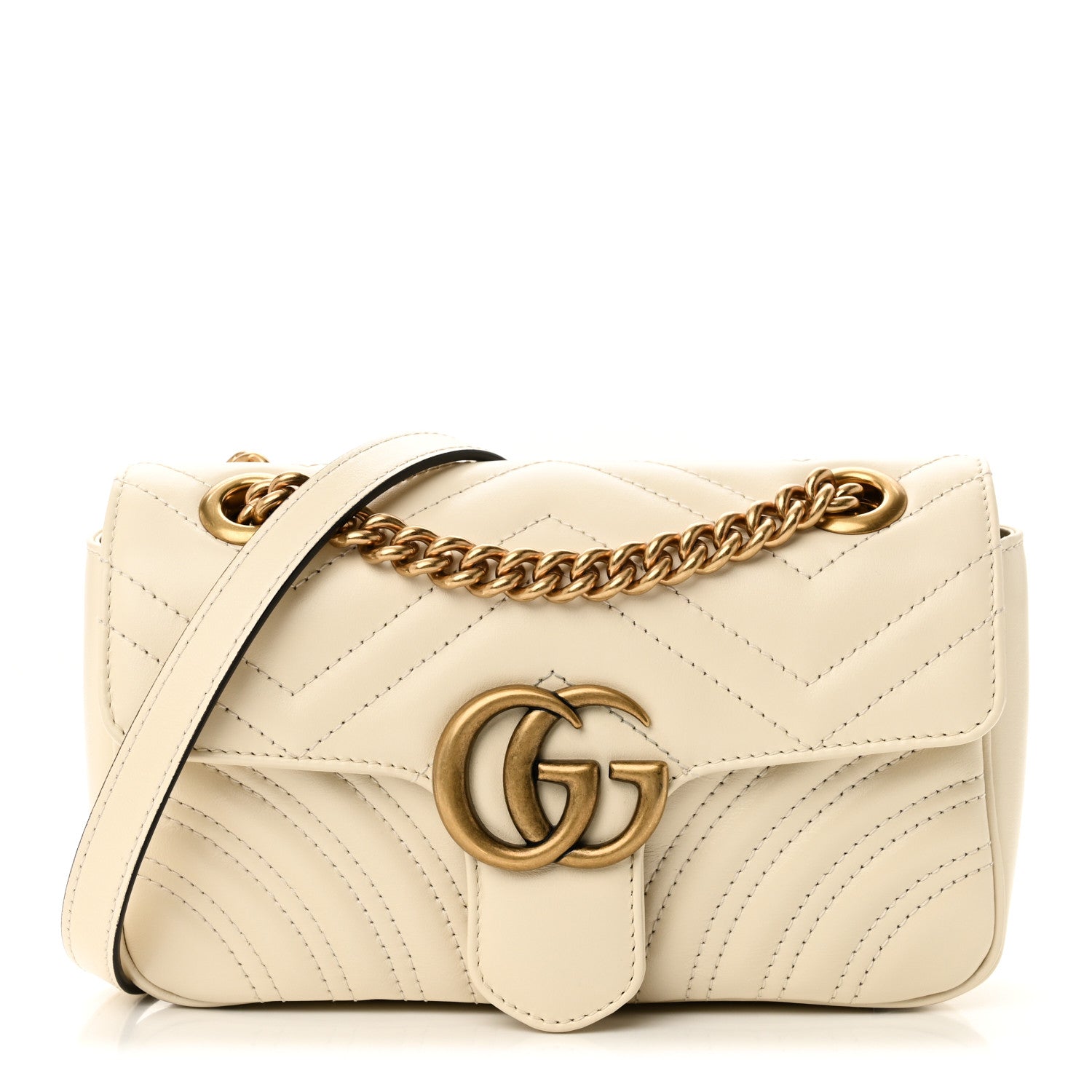 Gucci Calfskin Matelasse Mini GG Marmont Shoulder Bag White 1 of 9