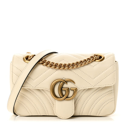 Gucci Calfskin Matelasse Mini GG Marmont Shoulder Bag White 1 of 9