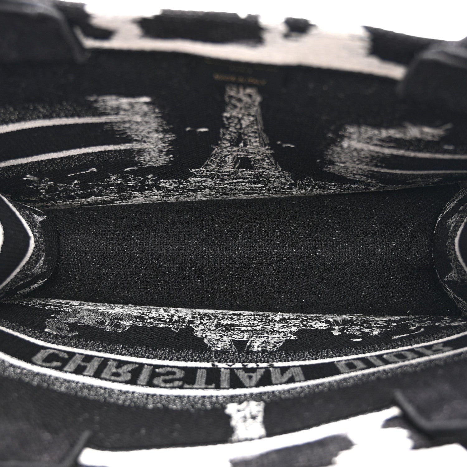 Christian Dior Canvas Embroidered Medium Paris Book Tote Black White 5 of 10