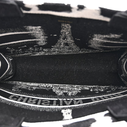 Christian Dior Canvas Embroidered Medium Paris Book Tote Black White 5 of 10