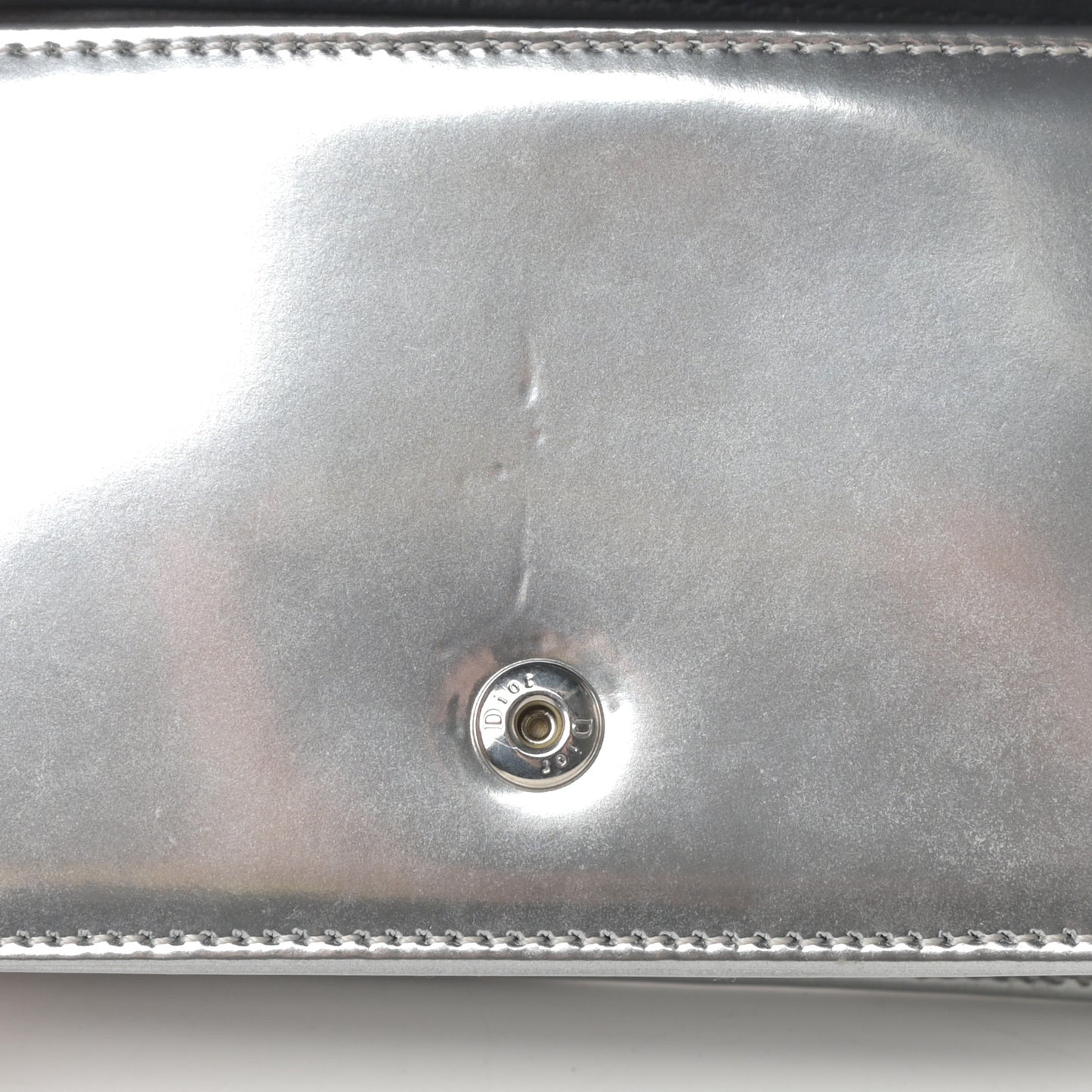Metallic Patent Micro-Cannage Baby Diorama Flap Bag Silver