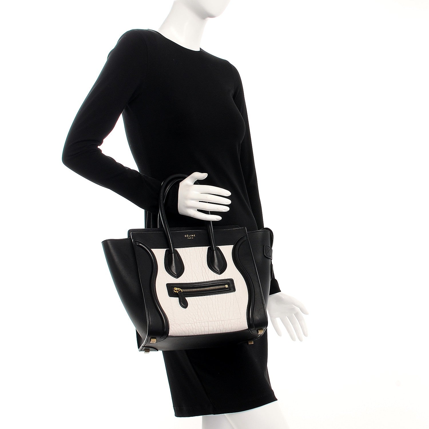 Celine Shrunken Lambskin Micro Bi-Color Luggage Black White 2 of 12