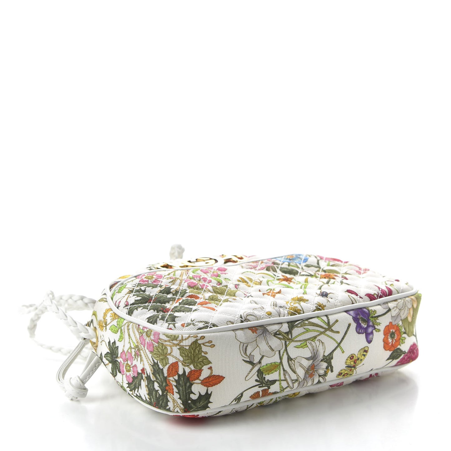 Canvas Flora Floral Trapuntata Small Zumi Dome Shoulder Bag White