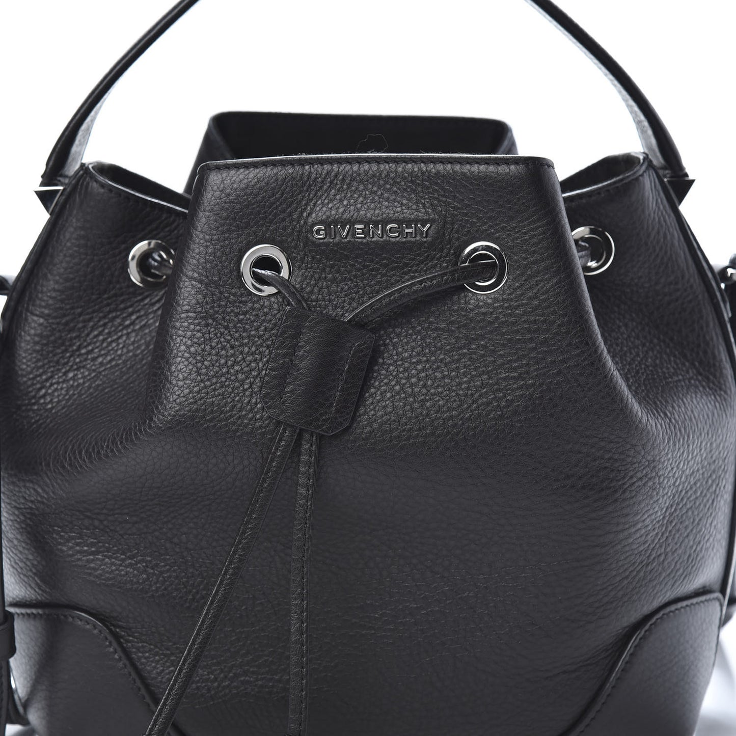 Calfskin Small Lucrezia Drawstring Bucket Bag Black