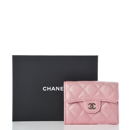 Chanel Iridescent Caviar Flap Quilted Card Holder Wallet Pink 10 of 10