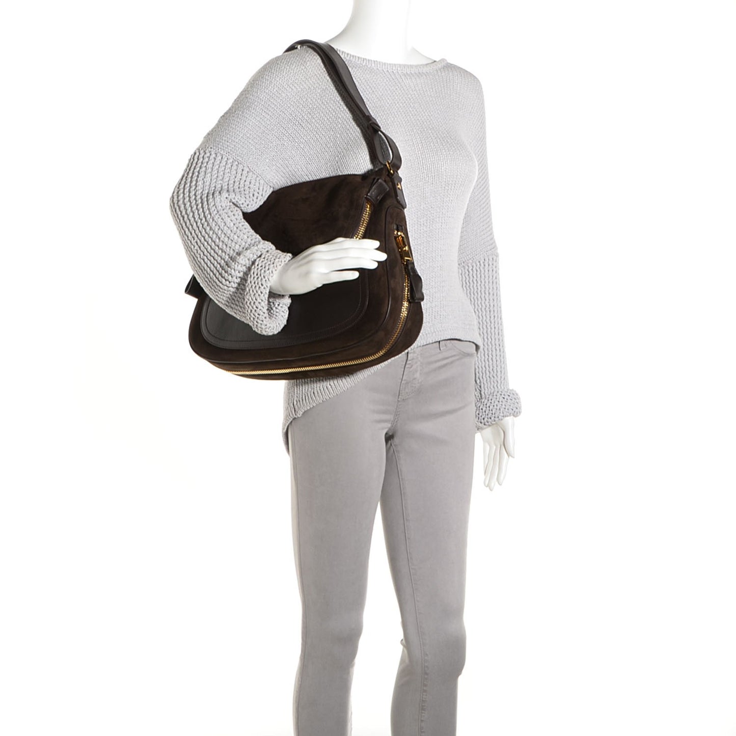 Suede Large Jennifer Bag Dark Brown