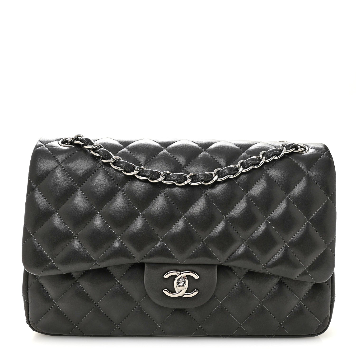Chanel Lambskin Quilted Jumbo Double Flap Dark Grey 1 of 10