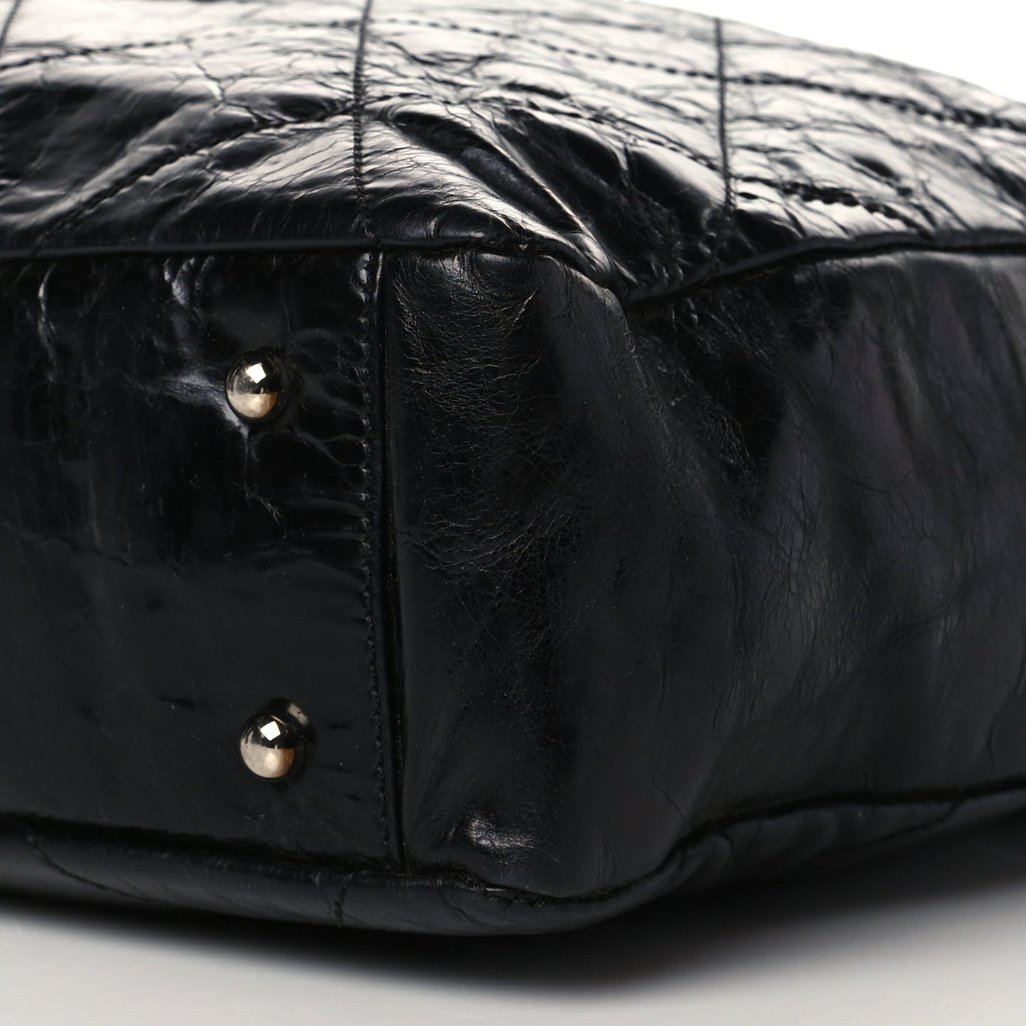 Glazed Calfskin Lambskin Quilted Portobello Tote Black Grey