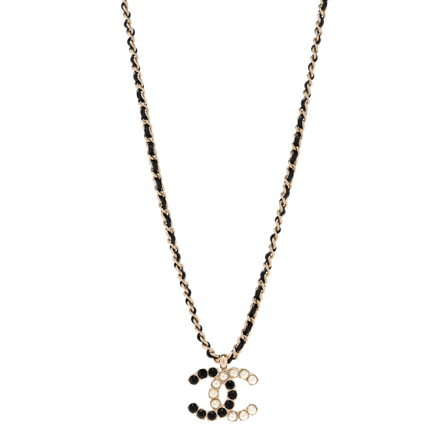 Lambskin Resin Pearl Dazzling Domino Short Necklace Gold Black