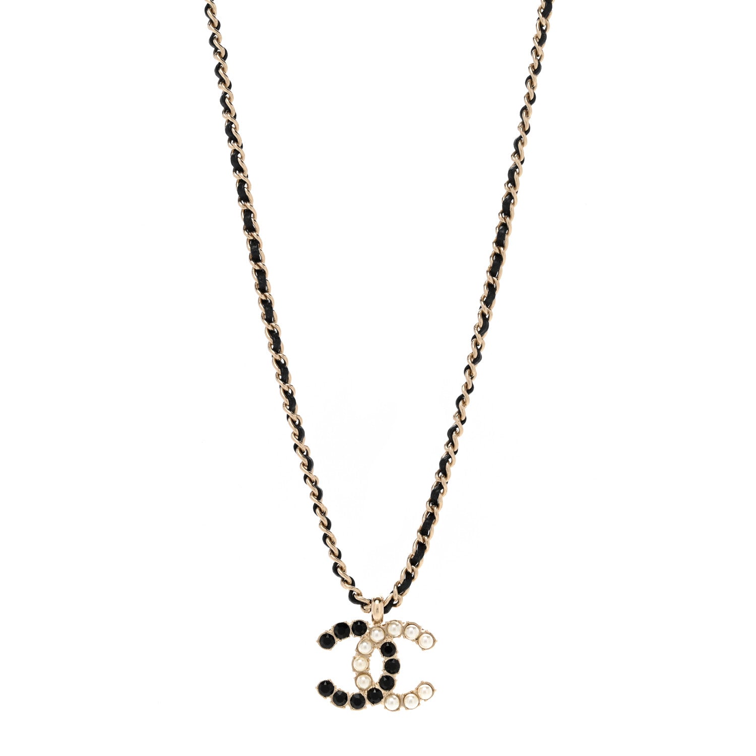 Chanel Lambskin Resin Pearl Dazzling Domino Short Necklace Gold Black 1 of 4