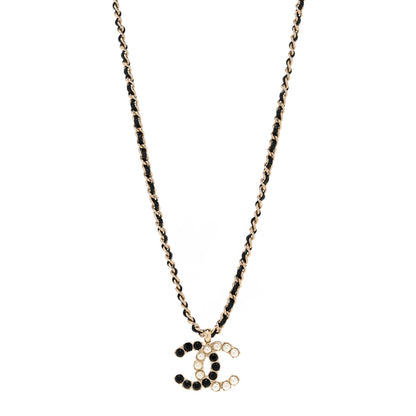 Chanel Lambskin Resin Pearl Dazzling Domino Short Necklace Gold Black 1 of 4
