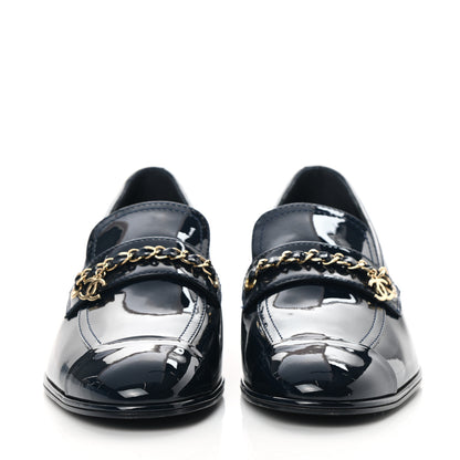Chanel Patent Calfskin CC Chain Mocassin Loafers 38 Blue 2 of 9