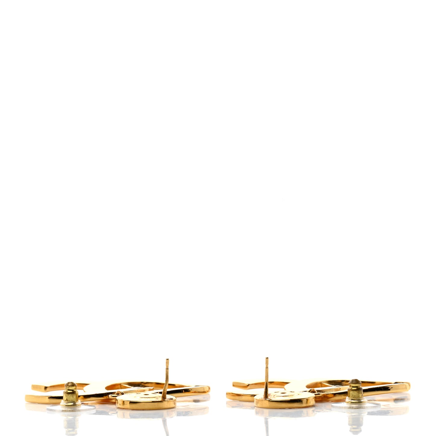 Metal Large Paris Button Clip On Earrings Gold