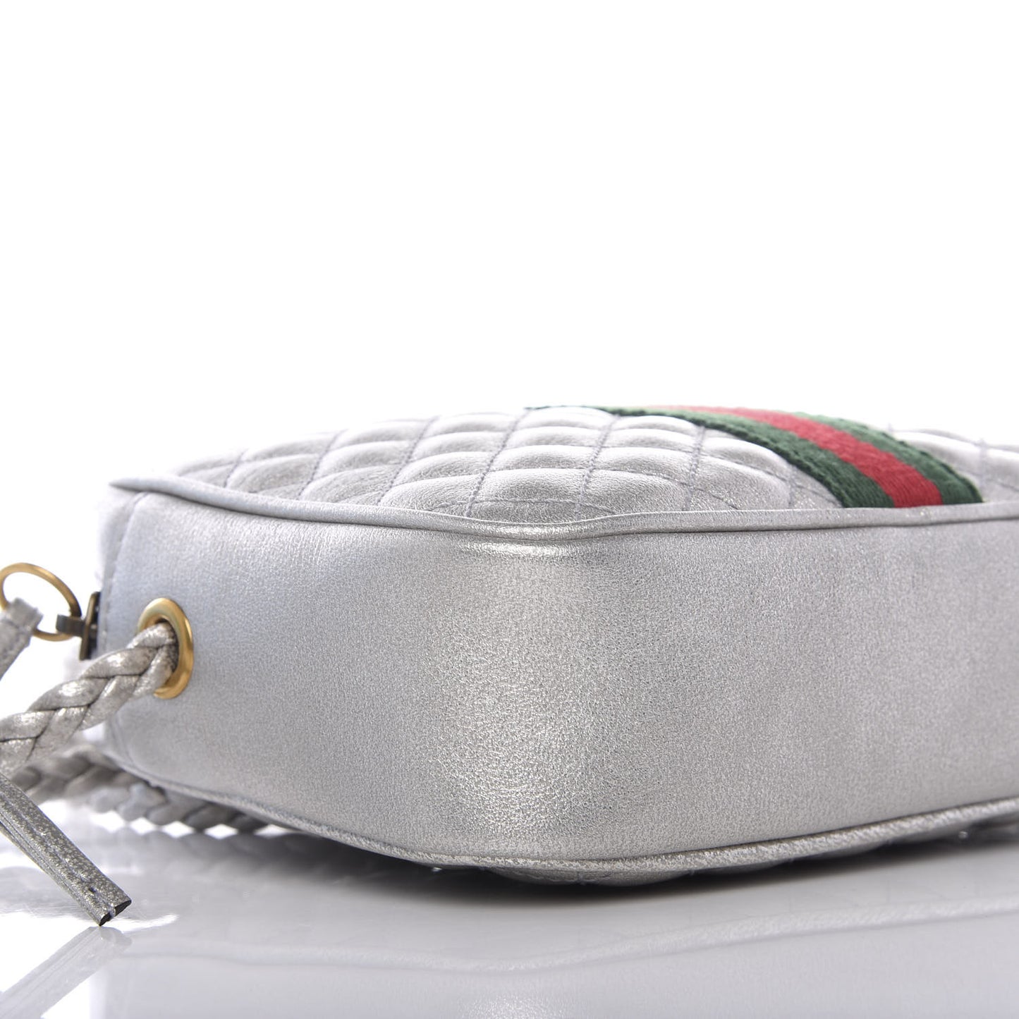 Laminated Nappa Web Trapuntata Mini GG Shoulder Bag Argento