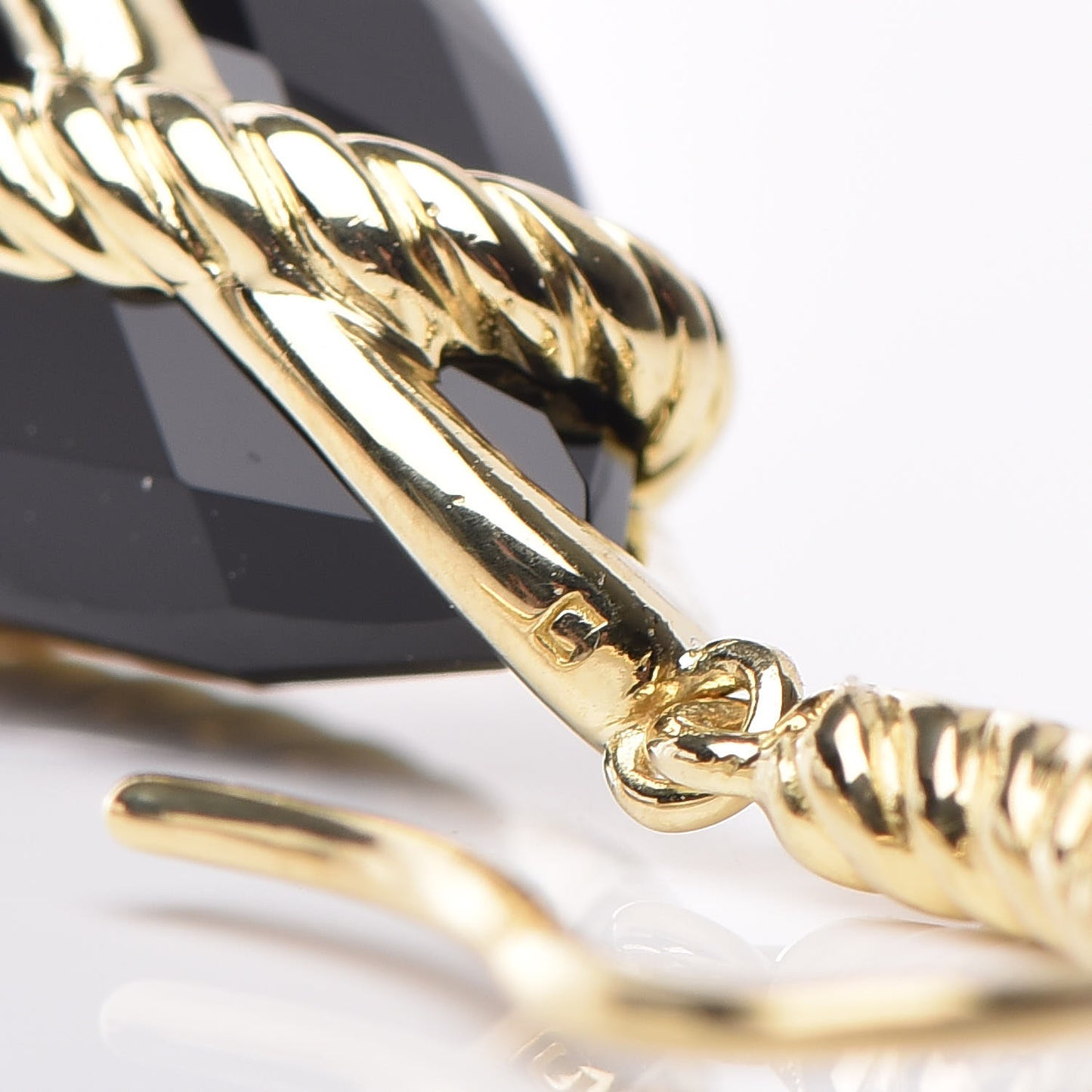 18K Yellow Gold Diamond Black Onyx Cable Wrap Drop Earrings