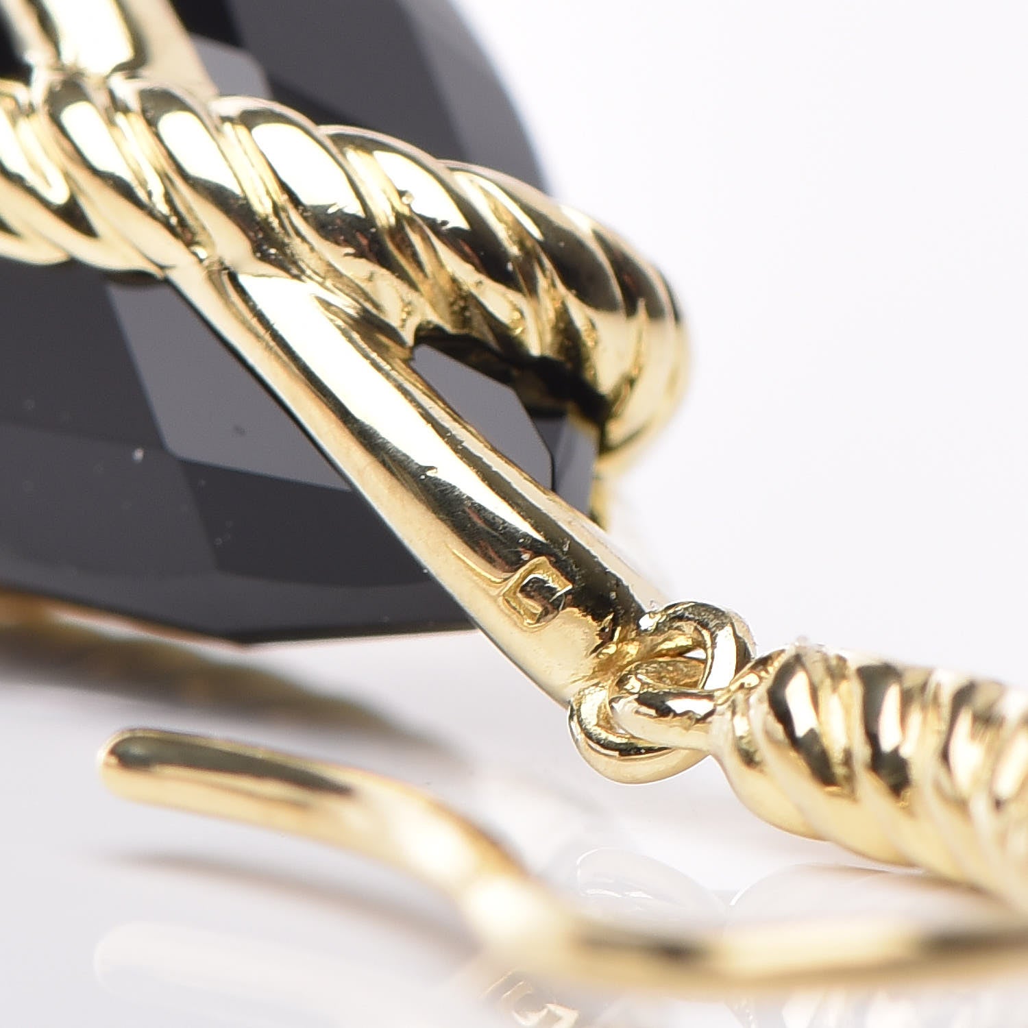 David Yurman 18K Yellow Gold Diamond Black Onyx Cable Wrap Drop Earrings 3 of 4