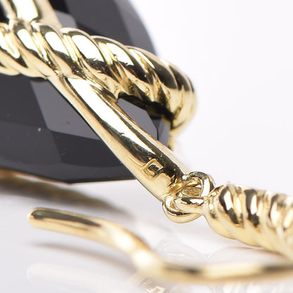 David Yurman 18K Yellow Gold Diamond Black Onyx Cable Wrap Drop Earrings 3 of 4