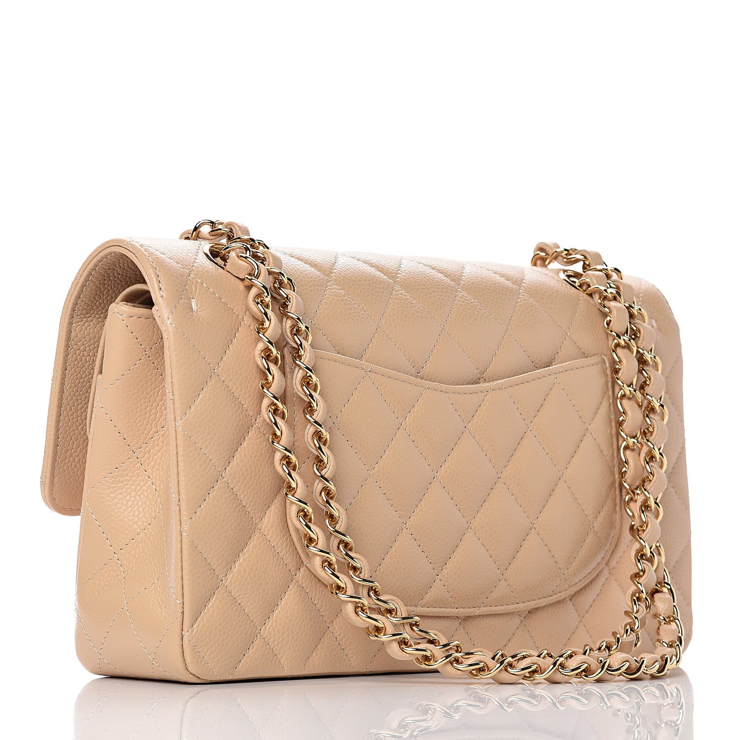 Caviar Quilted Medium Double Flap Beige Clair