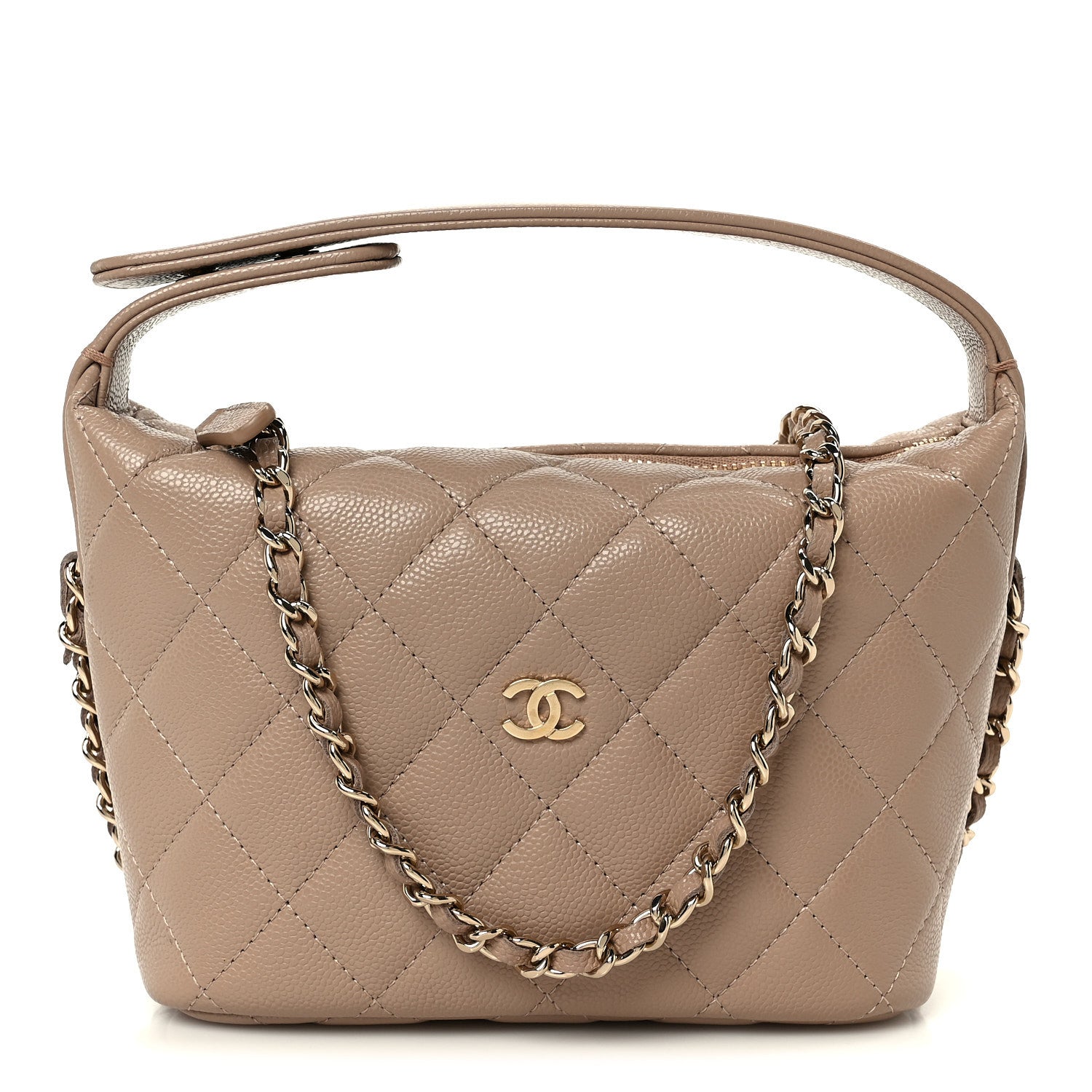 Chanel Caviar Quilted Hobo Clutch With Chain Dark Beige 1 of 11