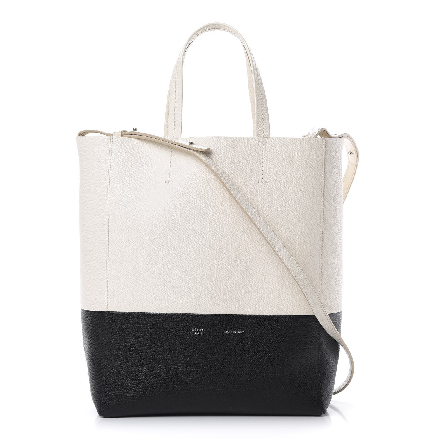 Celine Grained Calfskin Small Vertical Bi-Cabas Cream Black 1 of 12