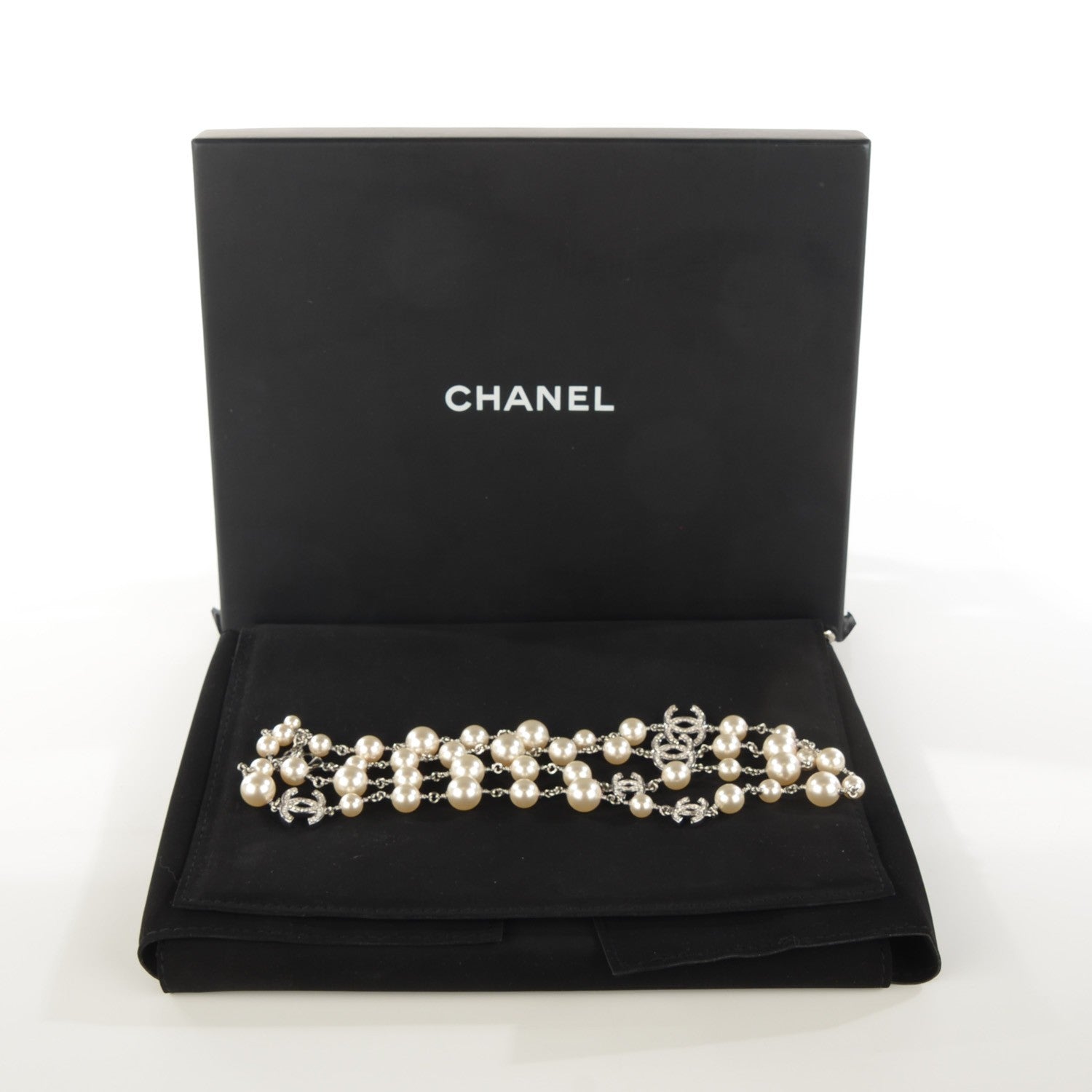 Chanel Crystal Pearl CC Long Necklace Silver 4 of 7
